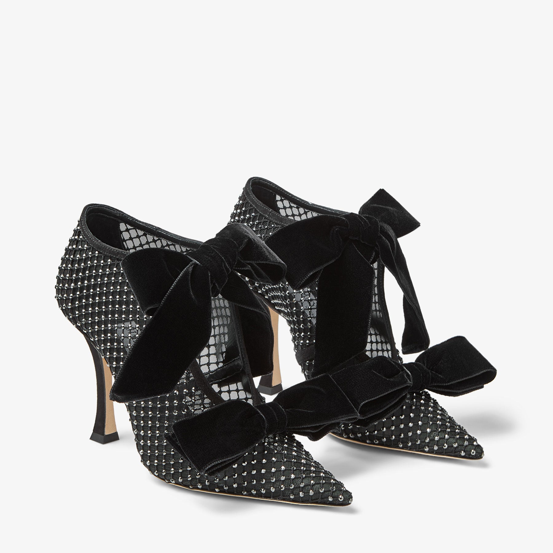 Bottines Flaca 100 à résille et cristaux - Black & Hematite