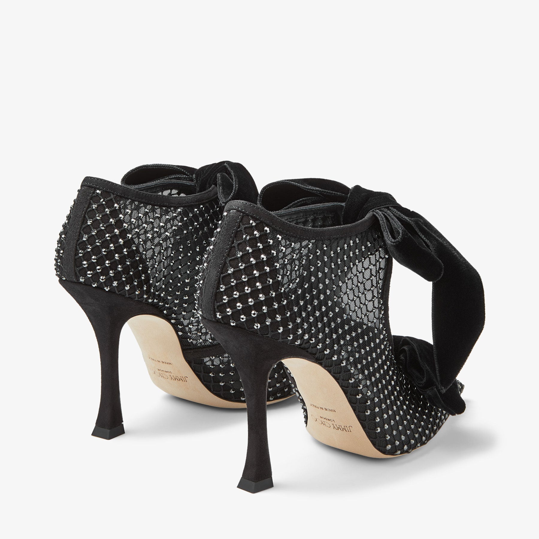 Bottines Flaca 100 à résille et cristaux - Black & Hematite