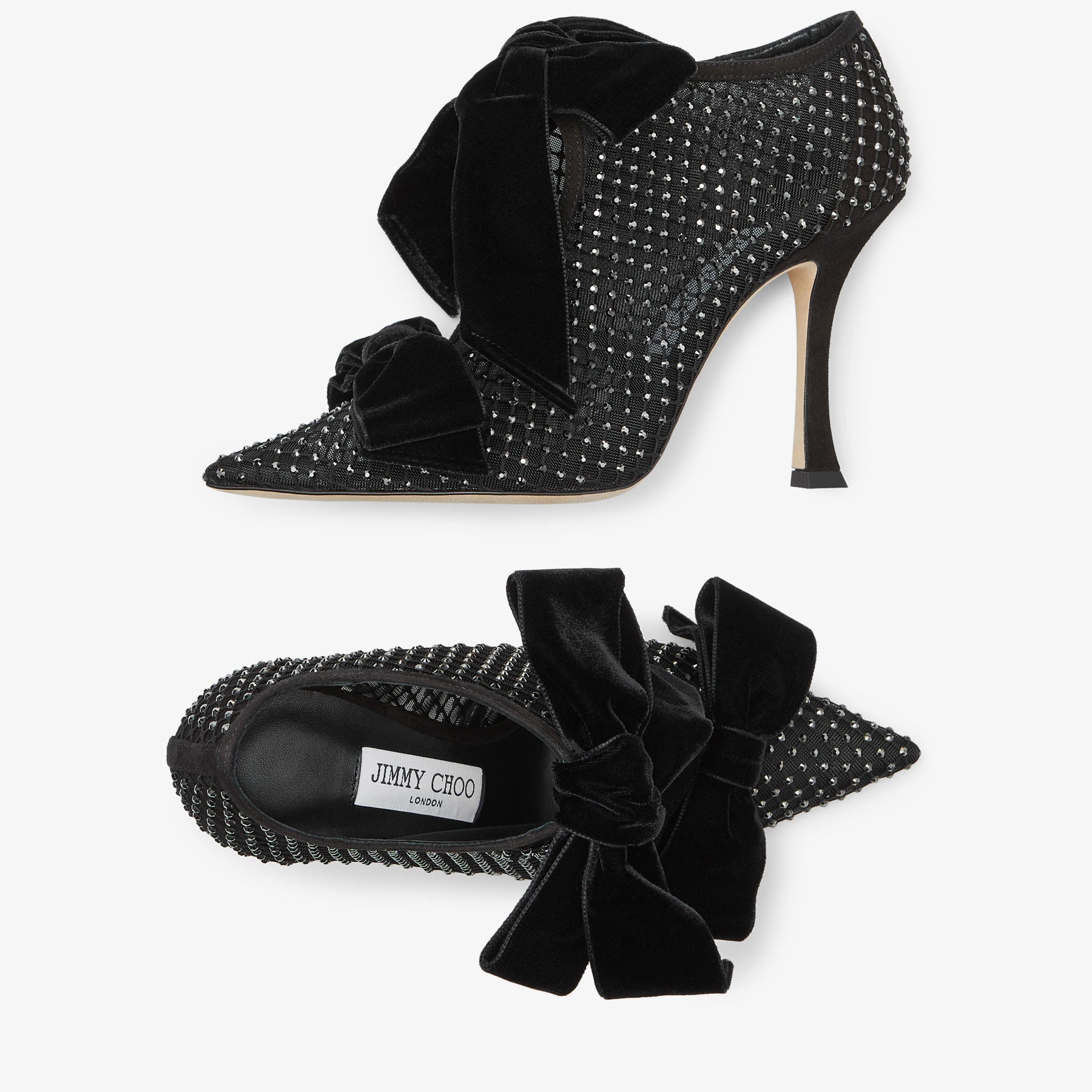 Bottines Flaca 100 à résille et cristaux - Black & Hematite