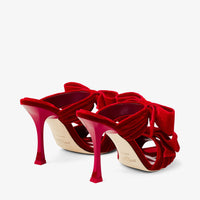 Mules Flaca 100 en velours à nœud - Red & Red