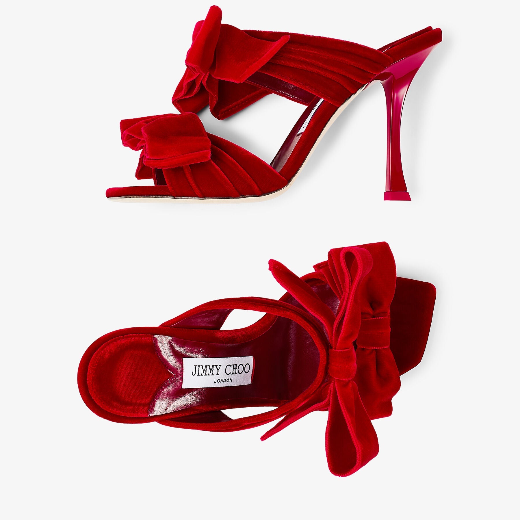 Mules Flaca 100 en velours à nœud - Red & Red