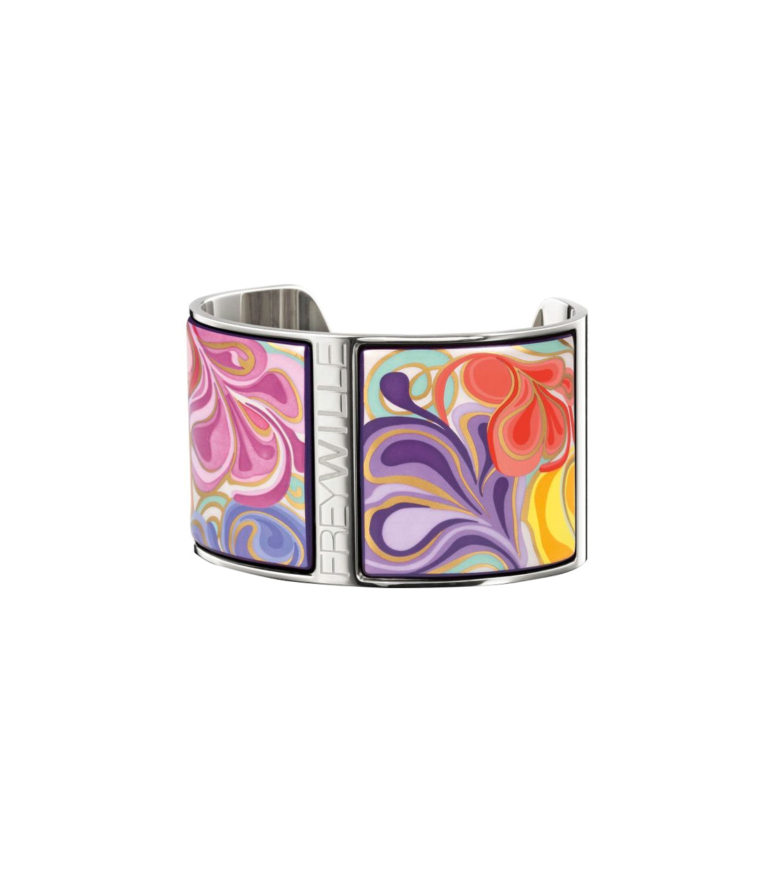 Manchette Aphrodite en émail et plaqué au rhodium - Bleu & rose & rouge
