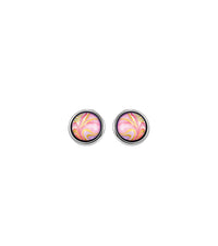 Rhodium-plated cabochon earrings - Multicoloured