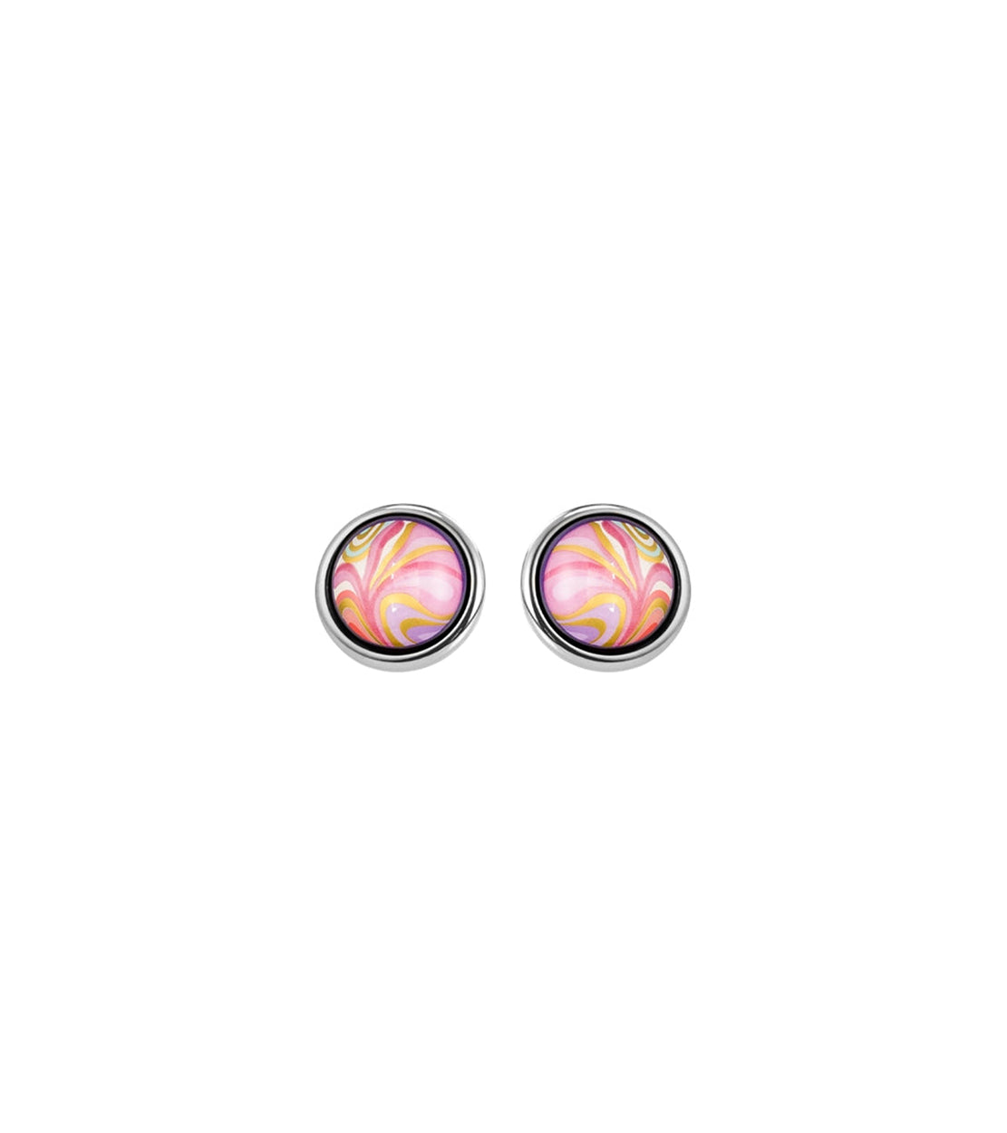 Rhodium-plated cabochon earrings - Multicoloured