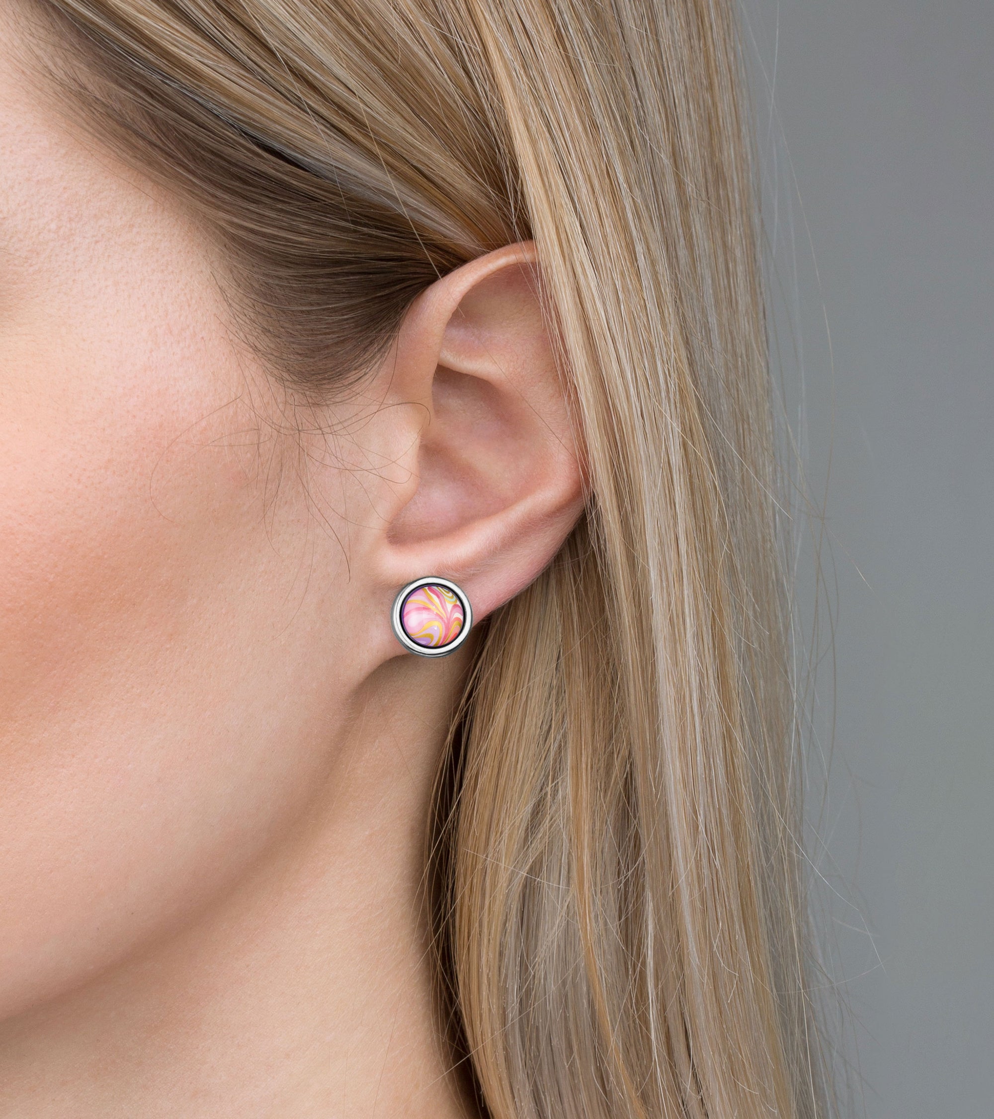 Rhodium-plated cabochon earrings - Multicoloured