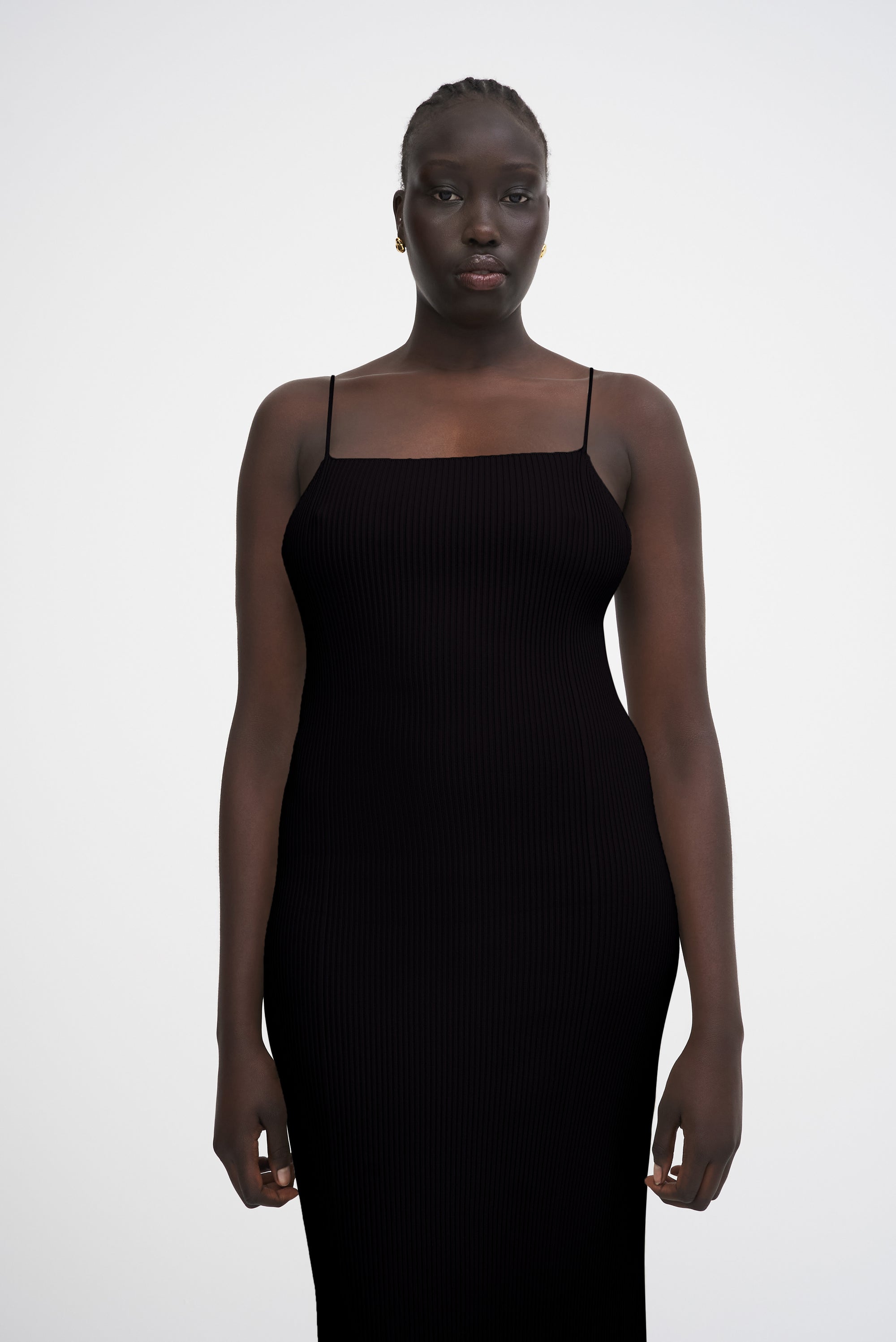 Ribbed flower dress - Black