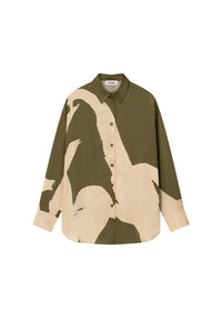 Chemise Flint oversize en soie mélangée - Olive Mono