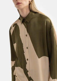 Chemise Flint oversize en soie mélangée - Olive Mono