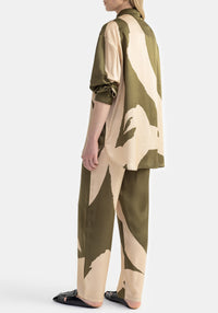 Chemise Flint oversize en soie mélangée - Olive Mono