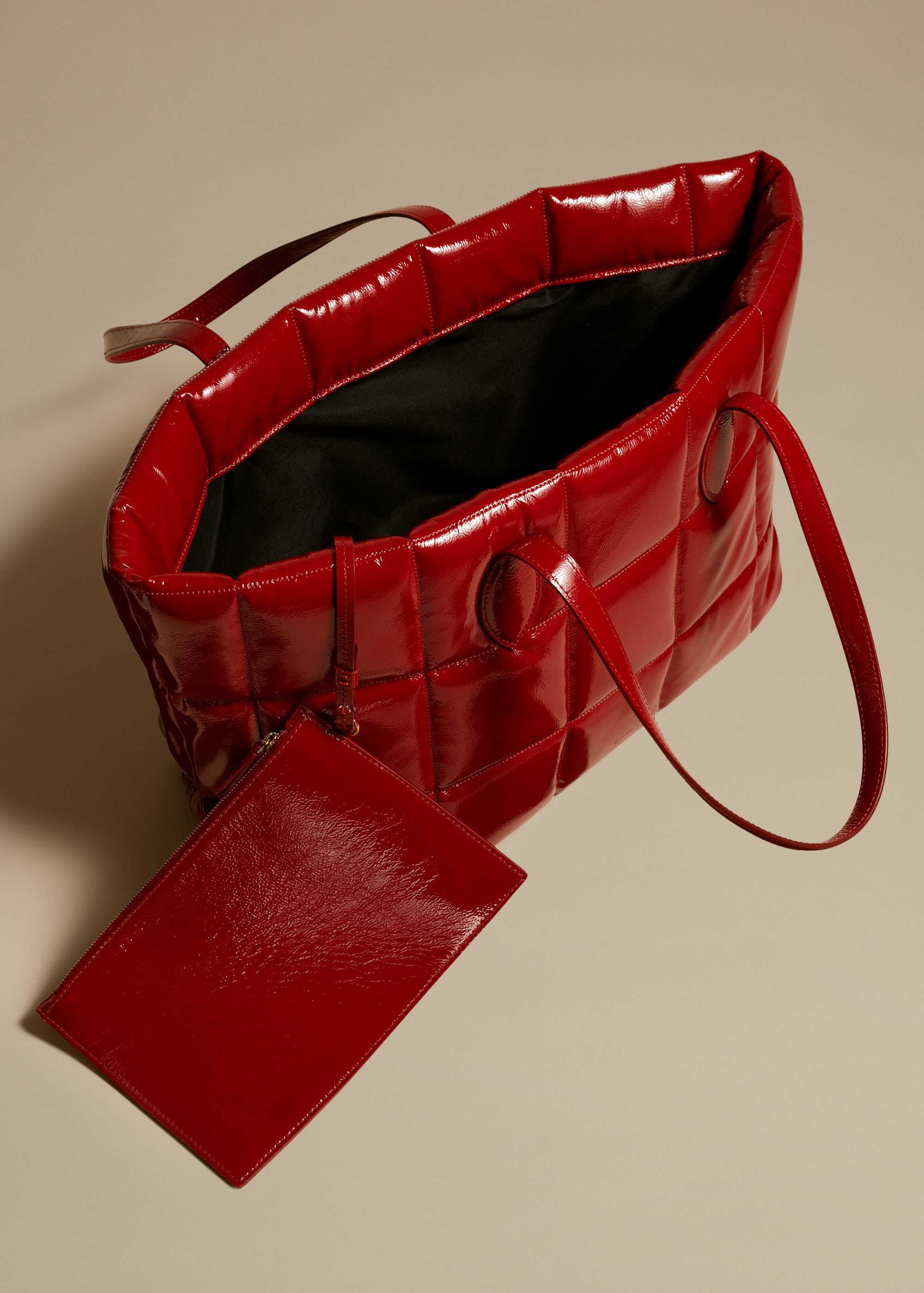 Florence quilted tote in leather - Fire Red