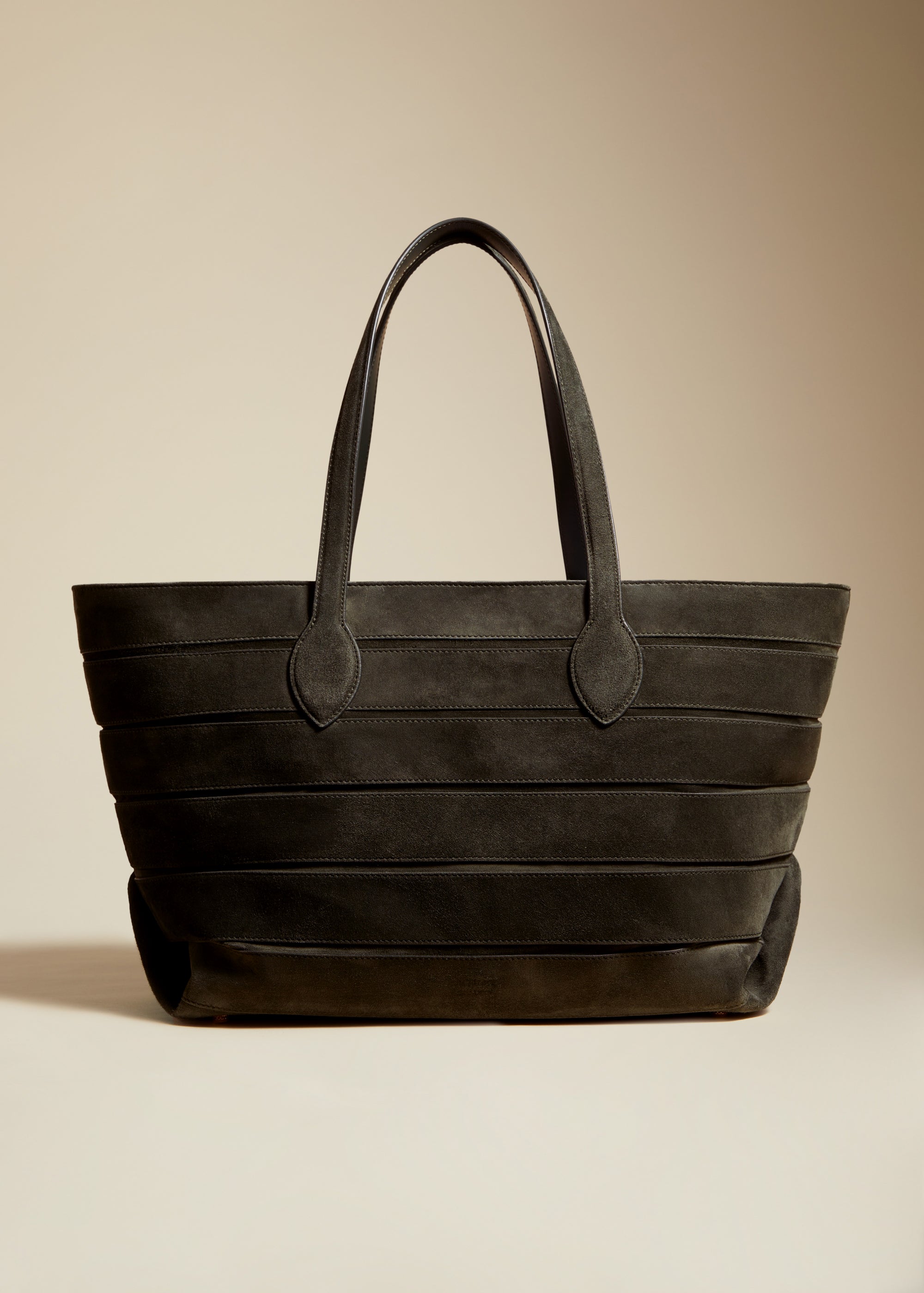 Florence banded tote in leather - Dark Olive