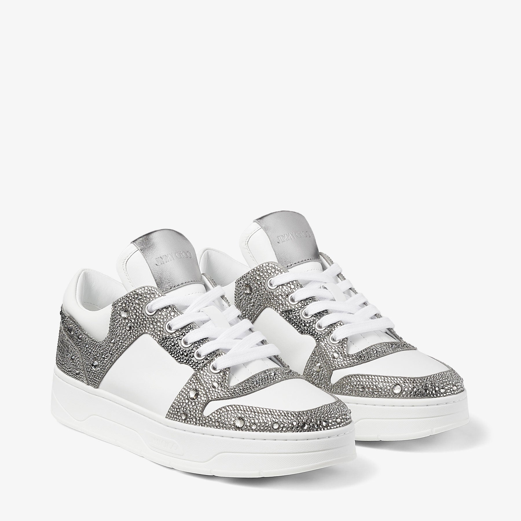 Sneakers Florent daim et cuir à cristaux - White & Silver
