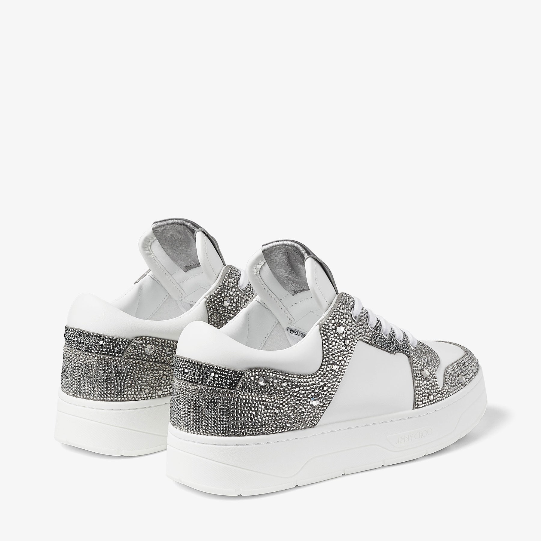 Sneakers Florent daim et cuir à cristaux - White & Silver