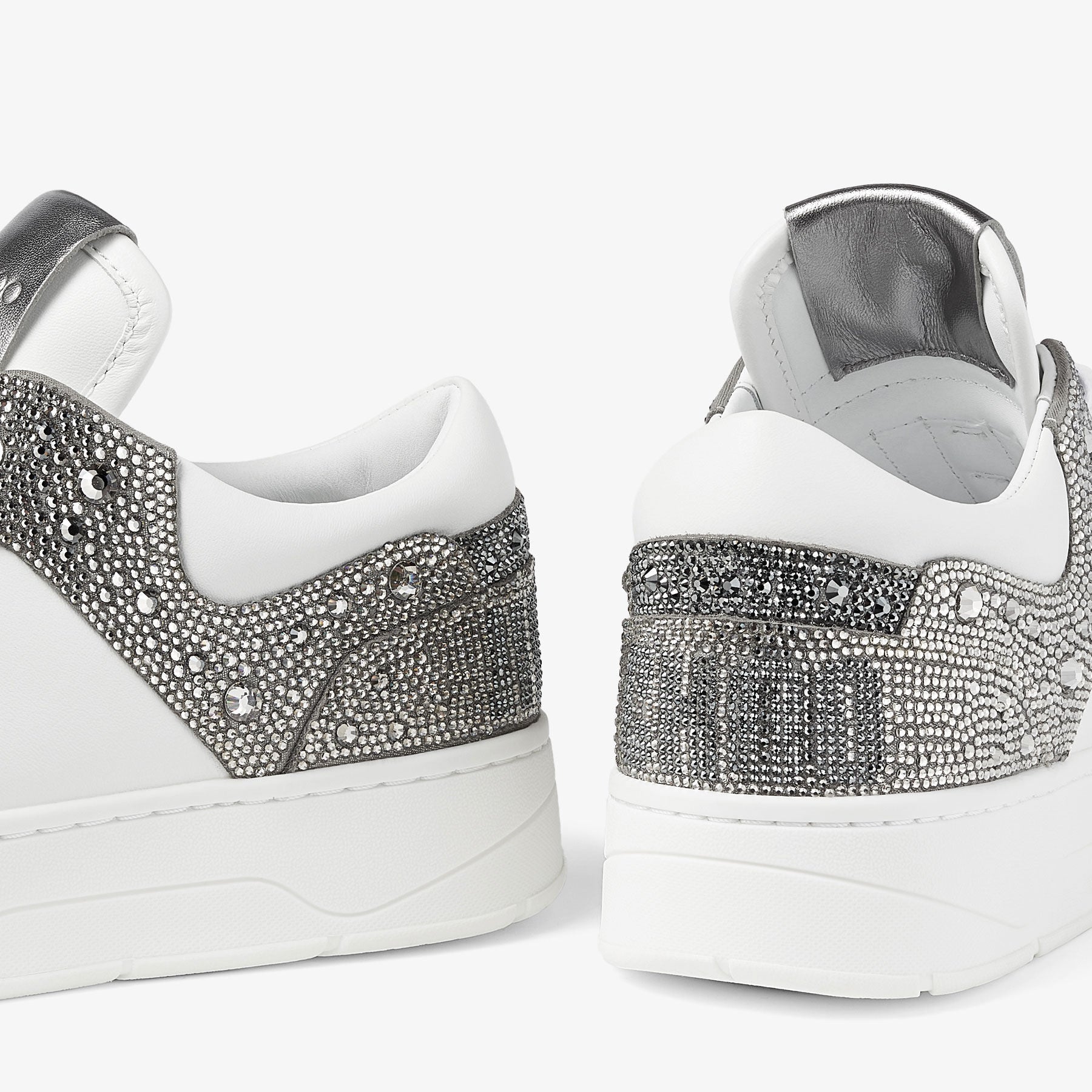 Sneakers Florent daim et cuir à cristaux - White & Silver