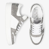 Sneakers Florent daim et cuir à cristaux - White & Silver