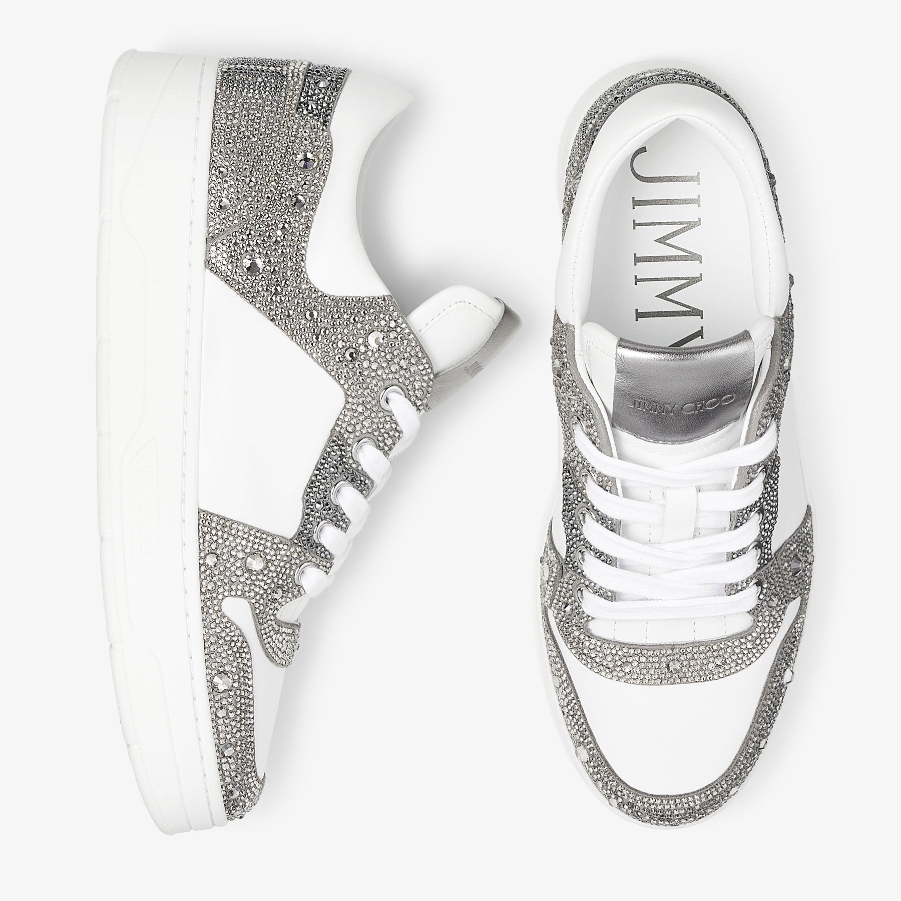 Sneakers Florent daim et cuir à cristaux - White & Silver