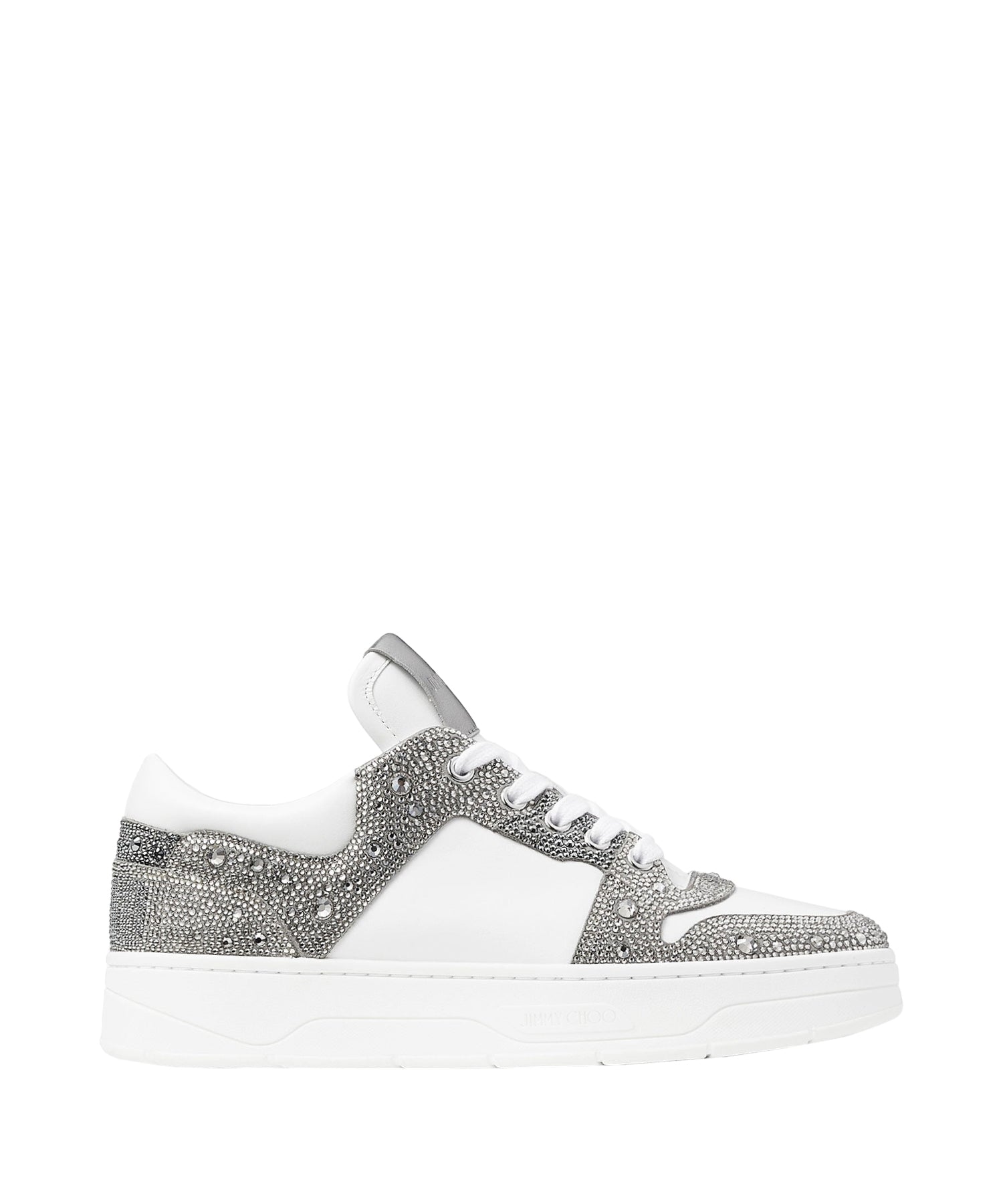Sneakers Florent daim et cuir à cristaux - White & Silver