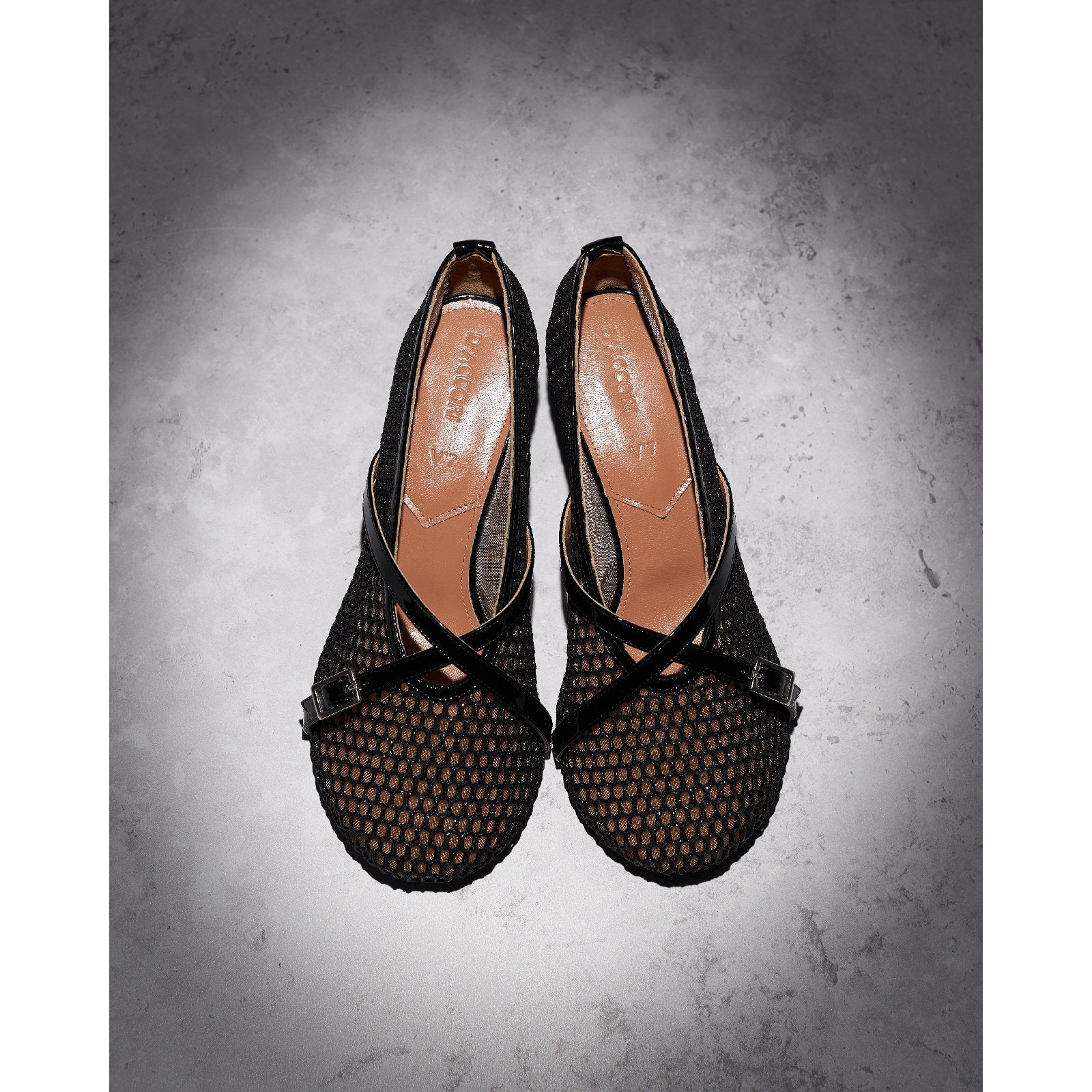 Flower 55 pumps in leather - Black mesh
