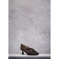 Flower 55 pumps in leather - Black mesh