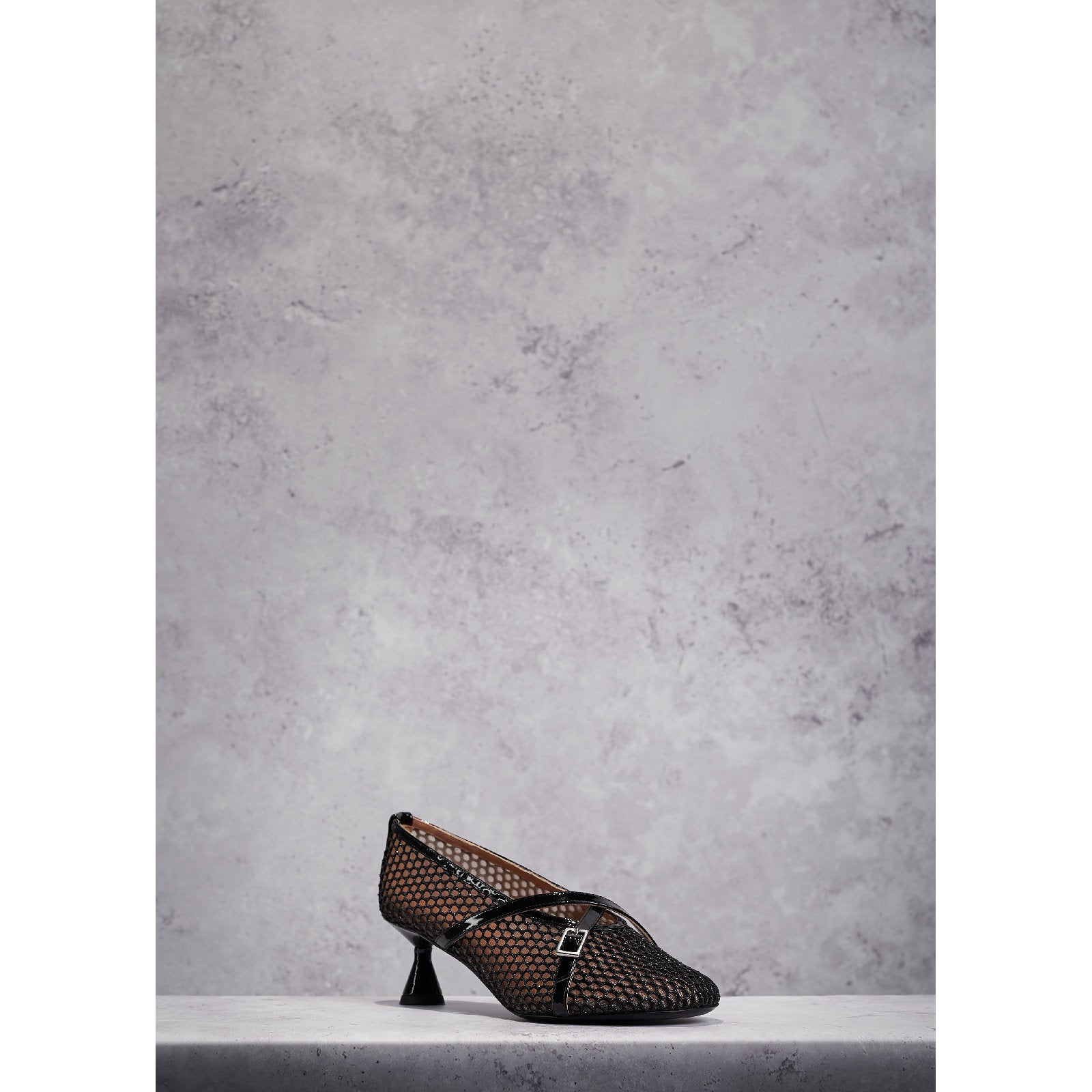 Flower 55 pumps in leather - Black mesh