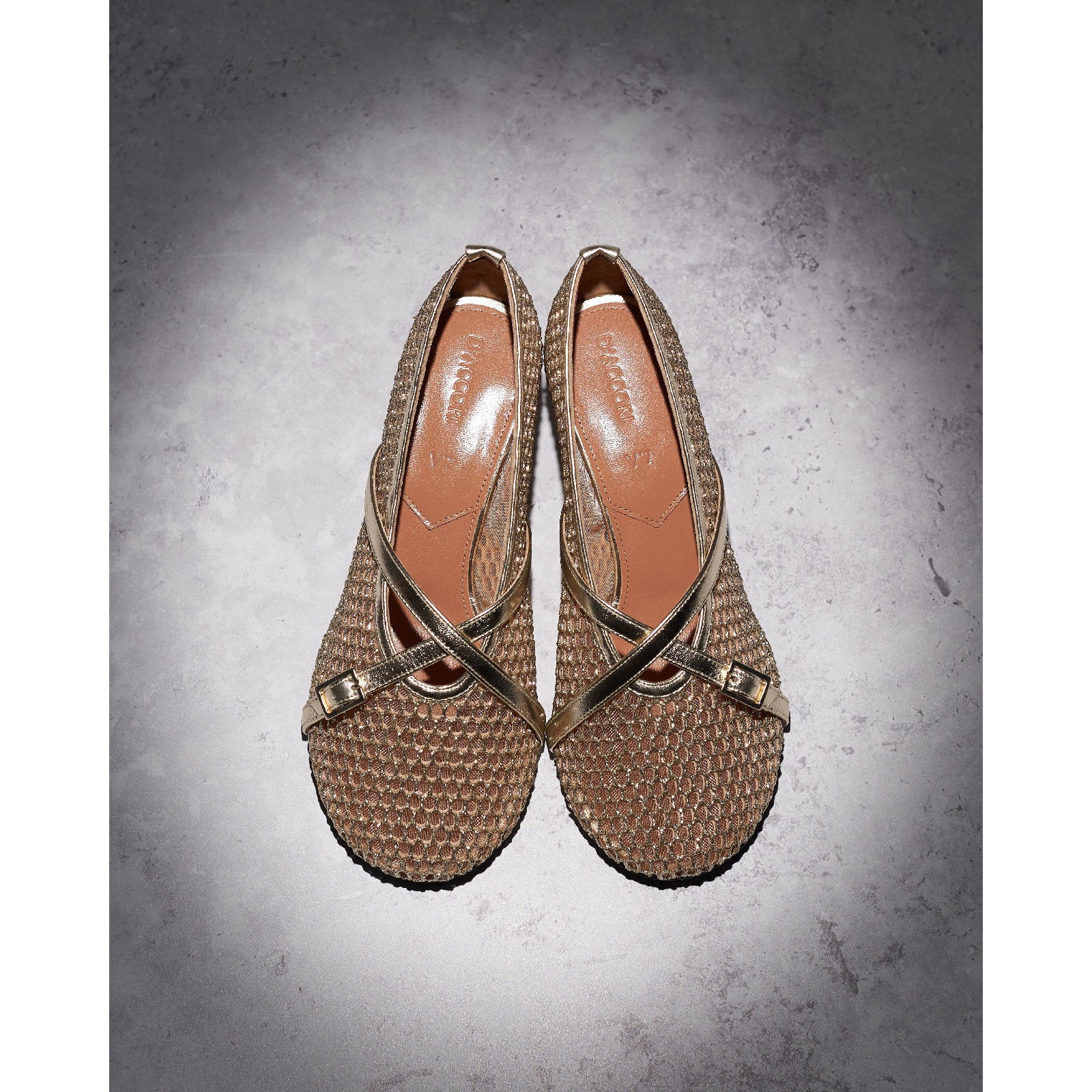Flower 55 pumps in leather - Gold mesh