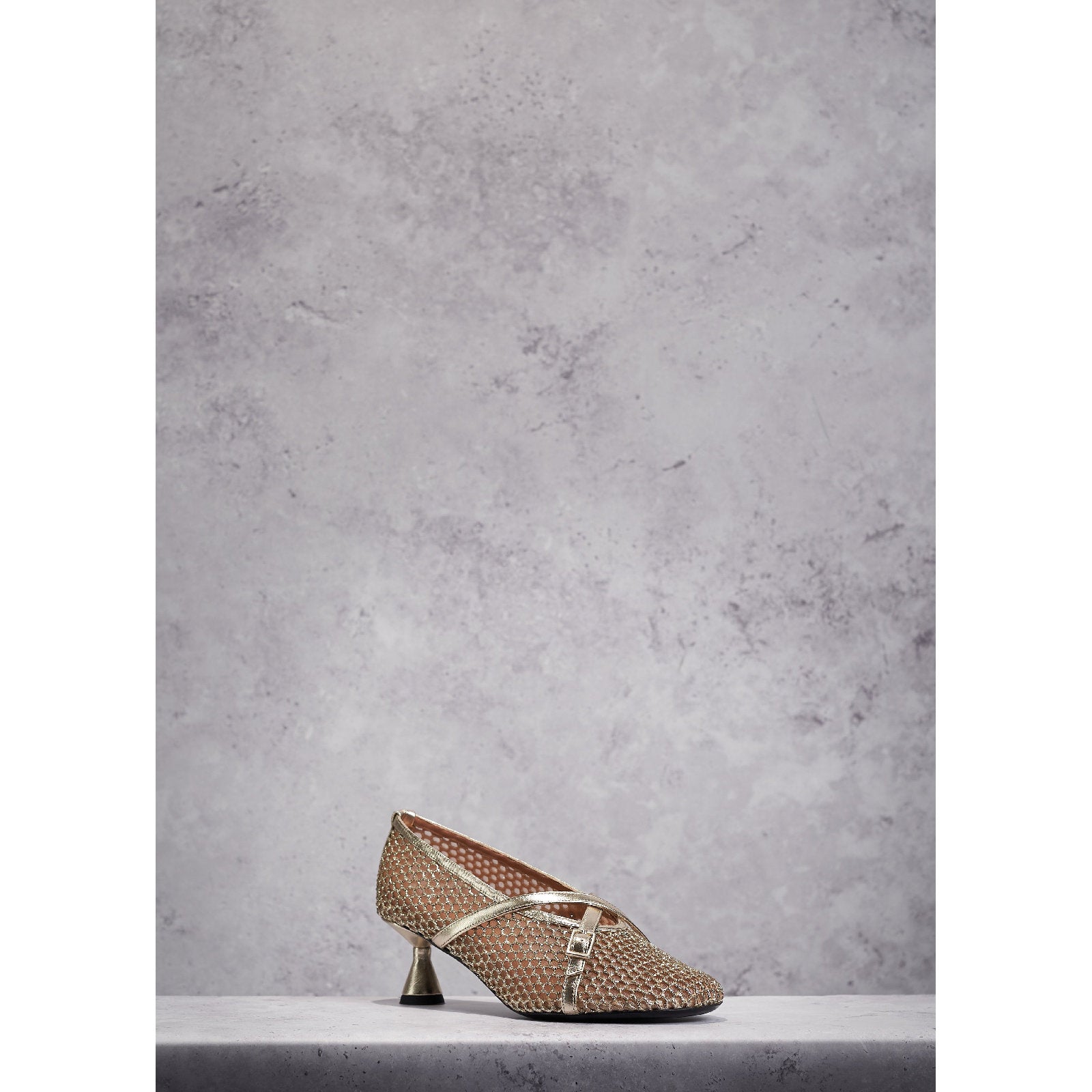 Flower 55 pumps in leather - Gold mesh
