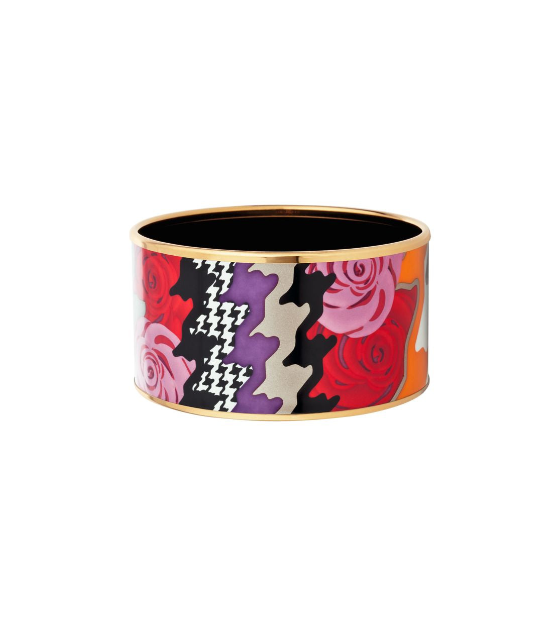 Manchette Diva en émail et décoré à l'or - Noir & blanc & rose