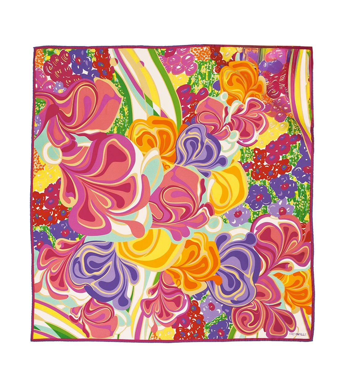Écharpe Floral Symphony en soie - Rouge, Bleu & Orange