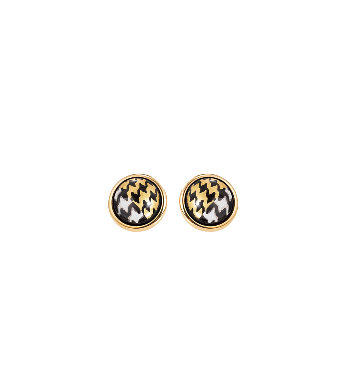 Cabochon earrings plated with 24 carat gold - White, Black & Gold