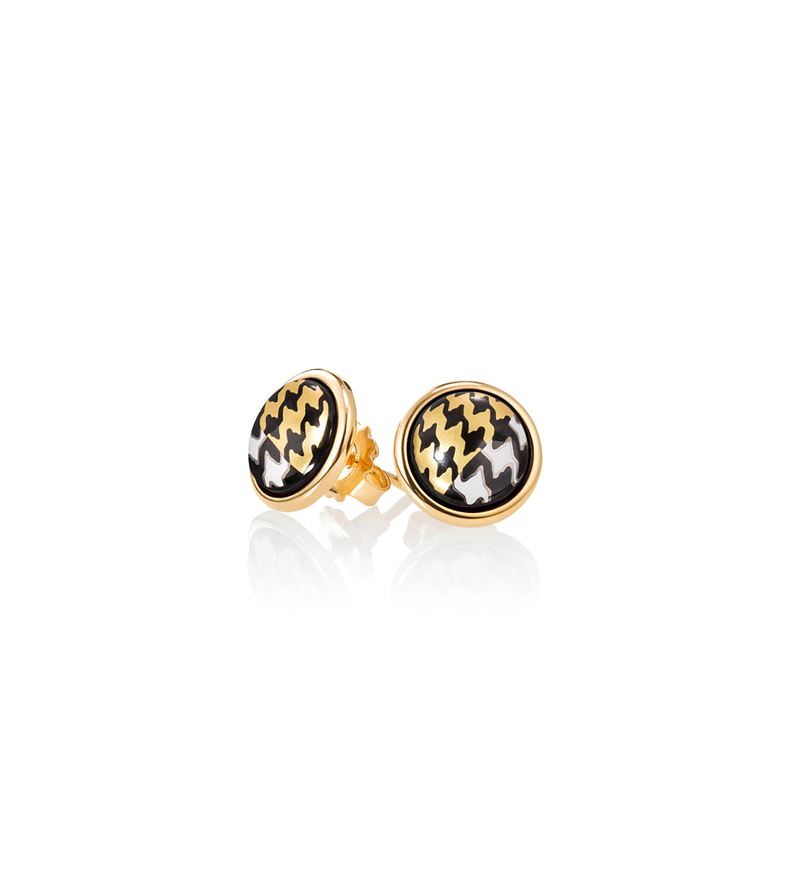 Cabochon earrings plated with 24 carat gold - White, Black & Gold