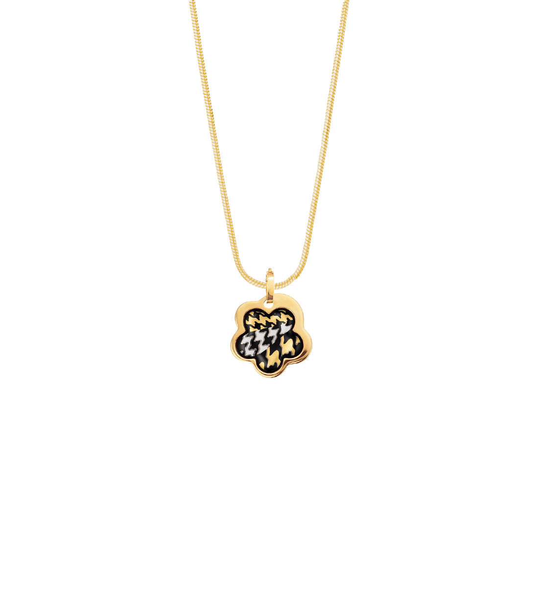 Collier Flower en émail et décoré à l'or - Blanc & noir & or
