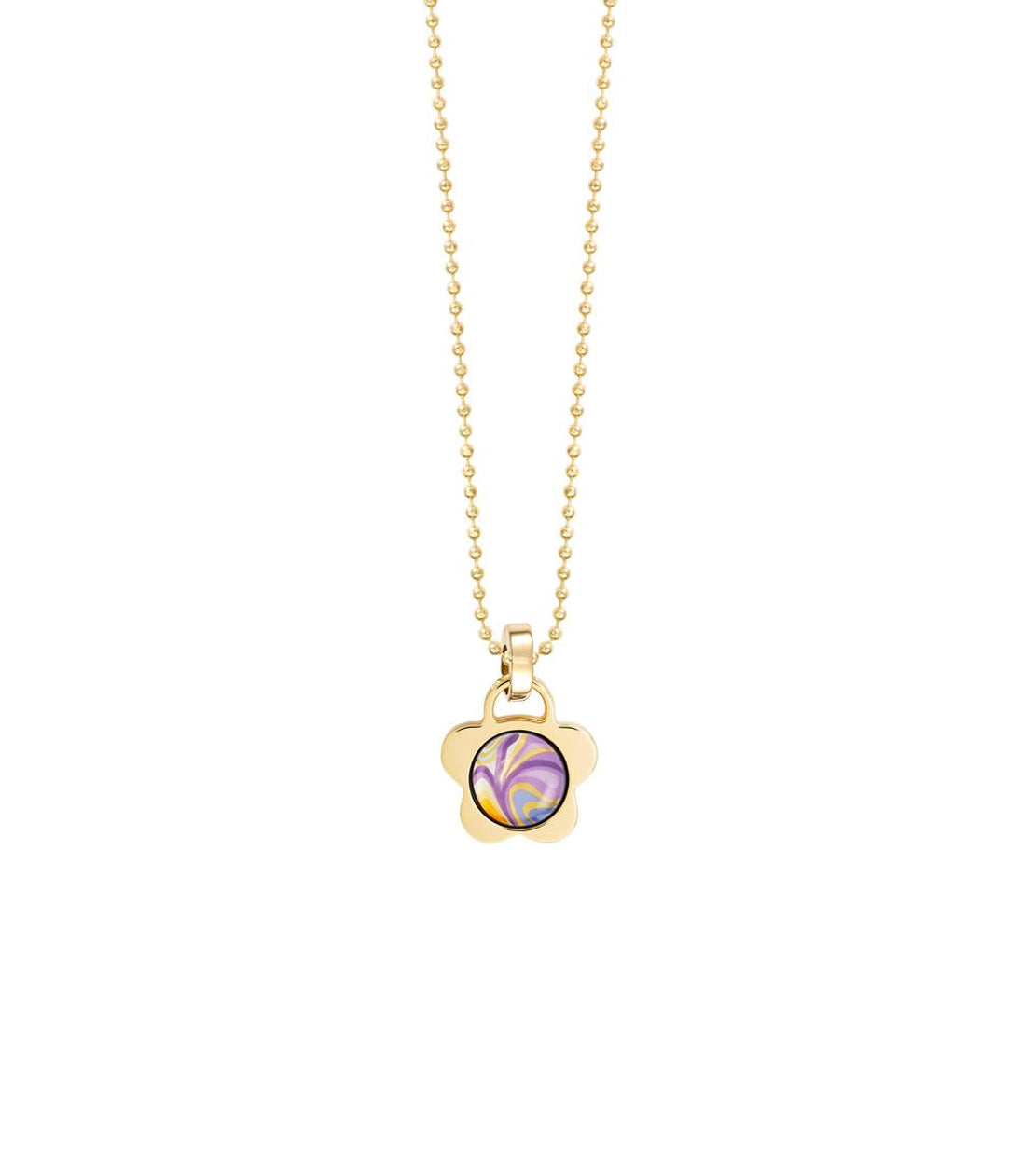 Collier Victoria's flower en émail et décoré à l'or - Bleu & orange & rose