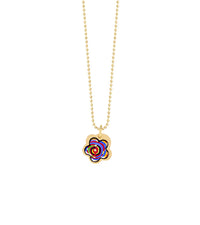 Collier Victoria's flower en émail et décoré à l'or - Jaune, violet & orange