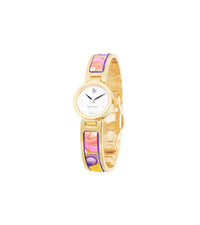 Montre Round en émail et décoré à l'or - Bleu & orange & rose