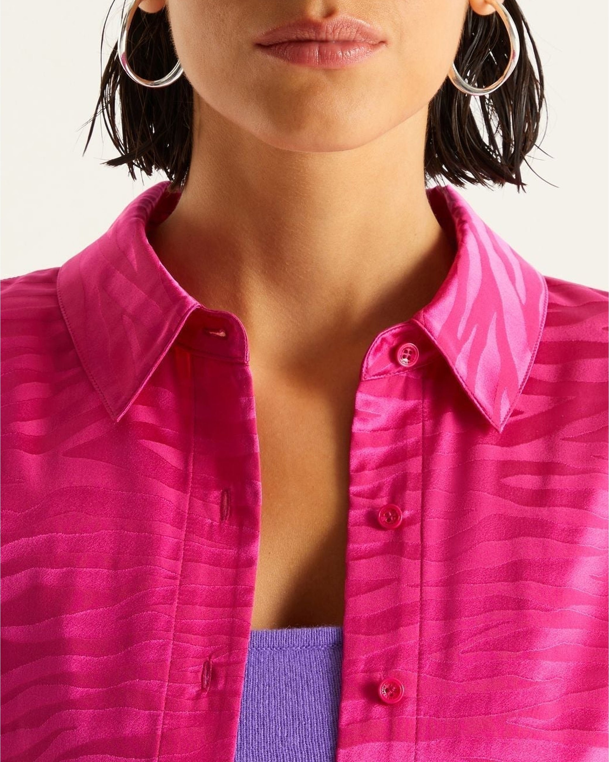 Chemise Emma en soie - Pink Jacquard