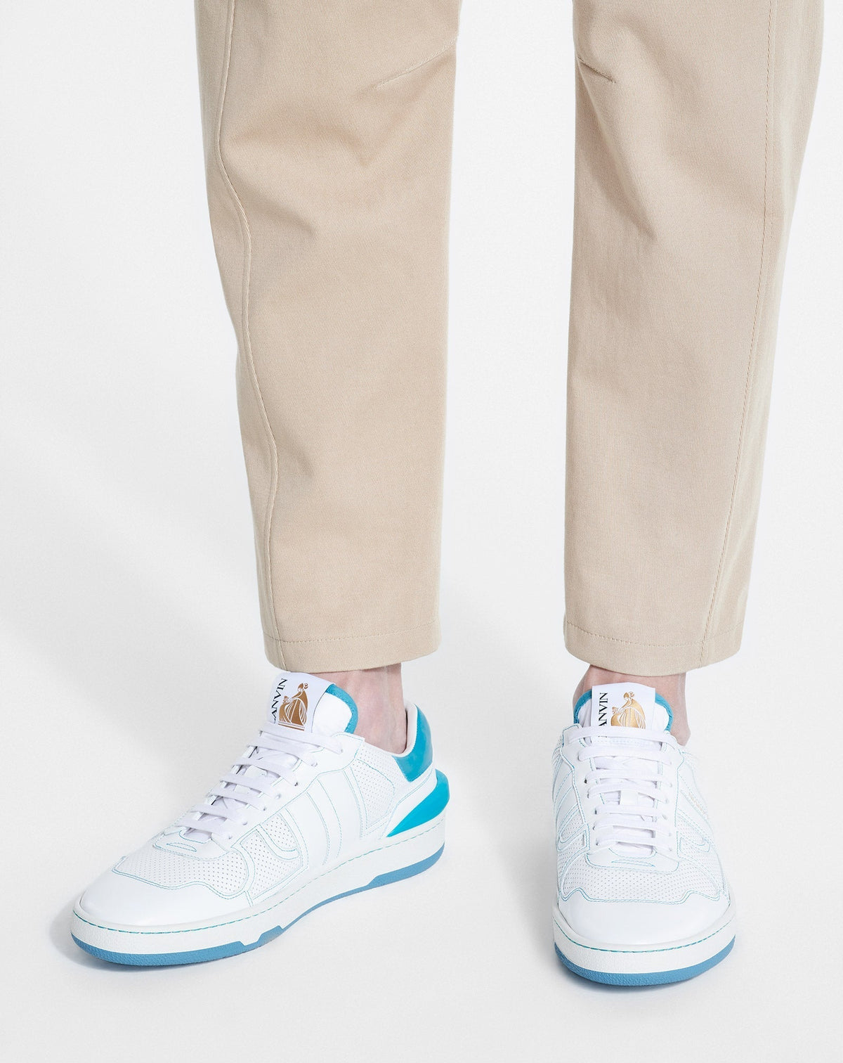 Baskets basses Clay en cuir - Blanc & Bleu