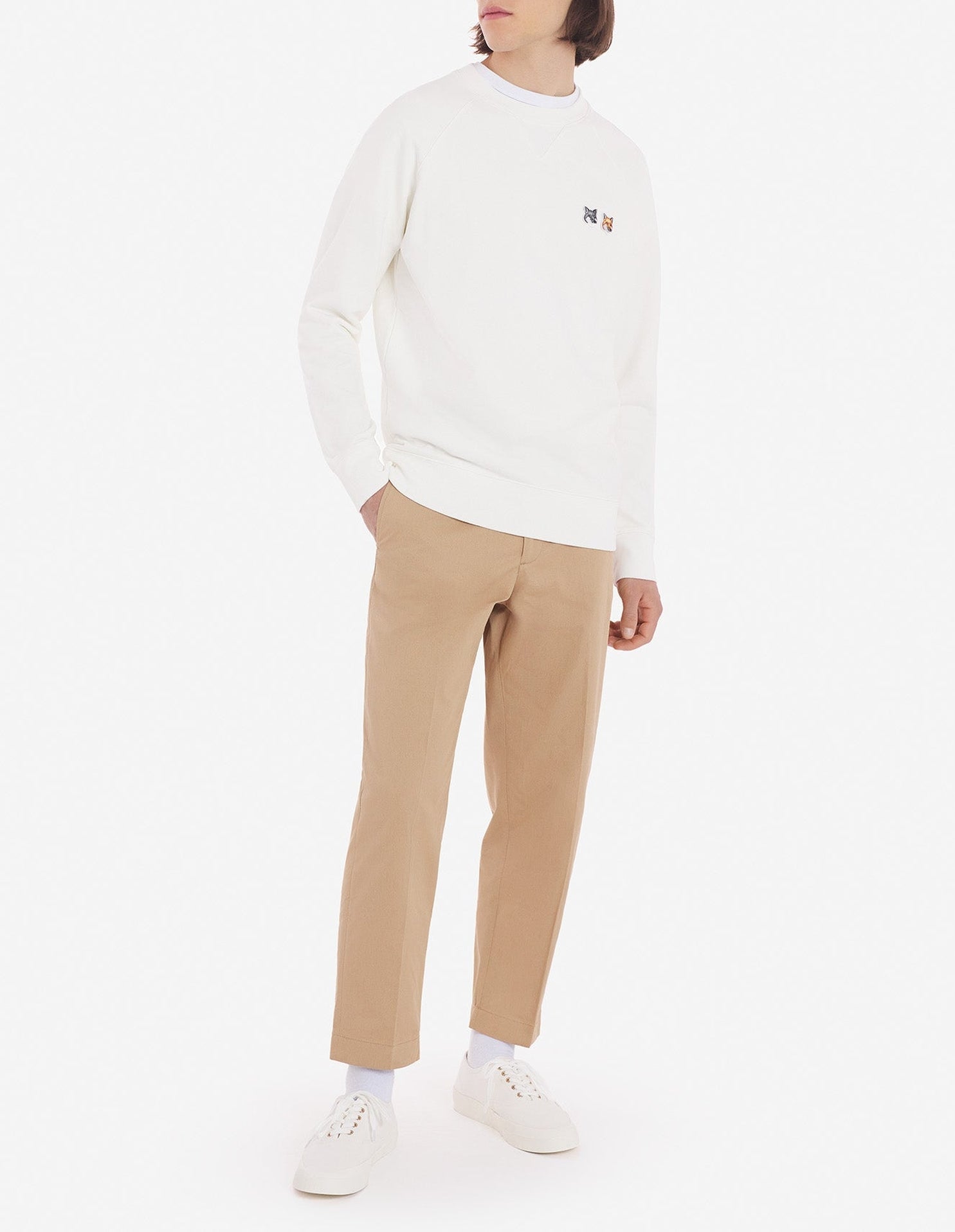 Sweatshirt with double fox patch - Ecru