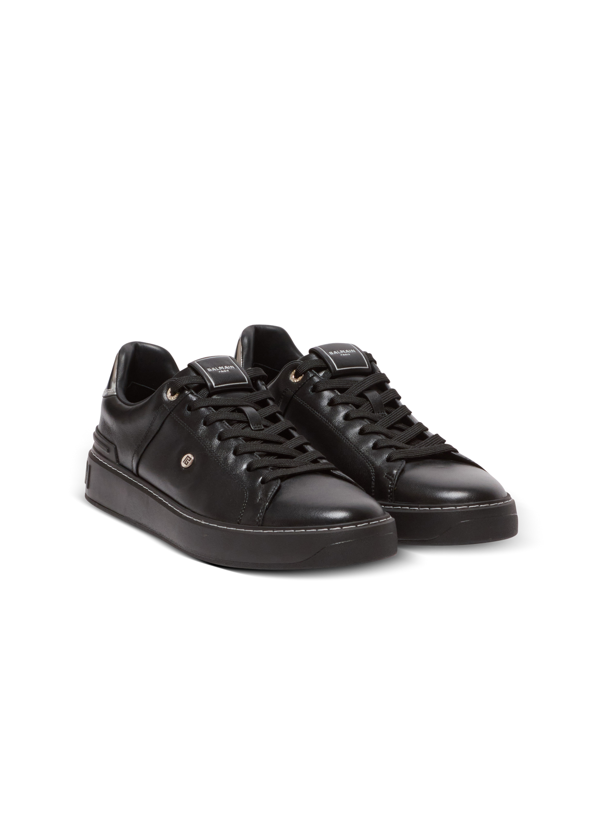 Baskets b-court en cuir de veau - Noir & Argent