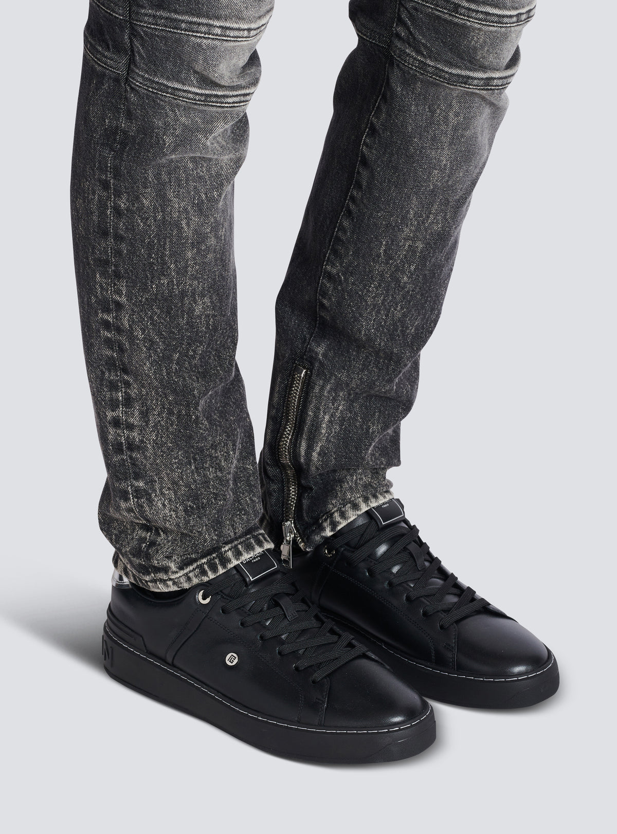Baskets b-court en cuir de veau - Noir & Argent