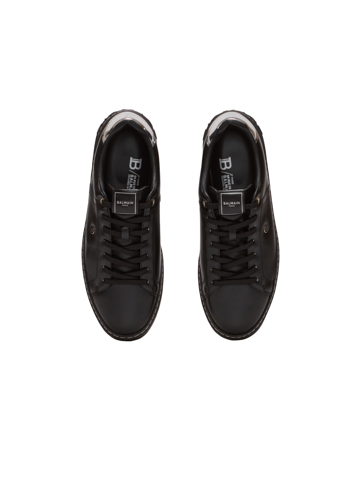 Baskets b-court en cuir de veau - Noir & Argent