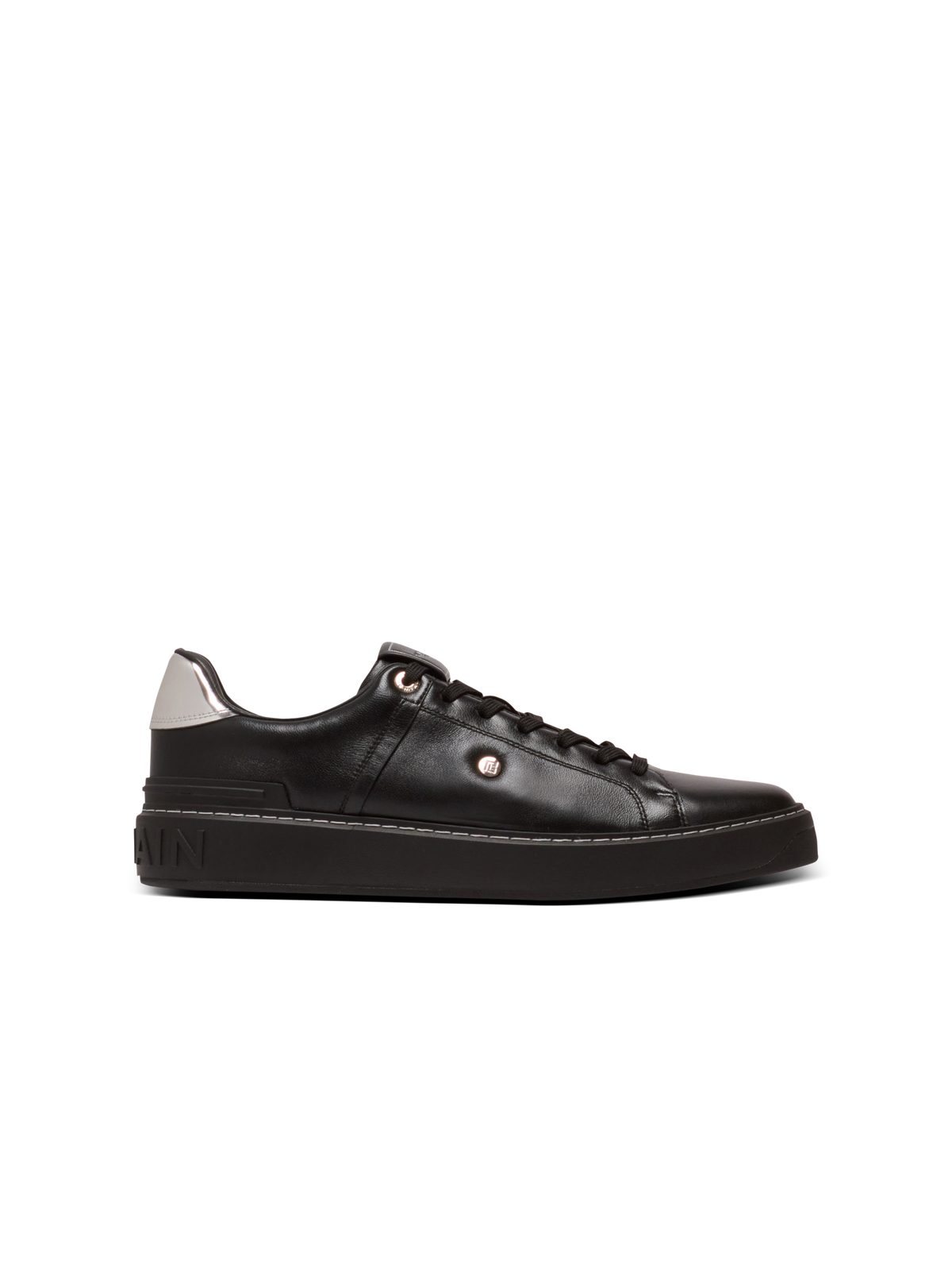 Baskets b-court en cuir de veau - Noir & Argent