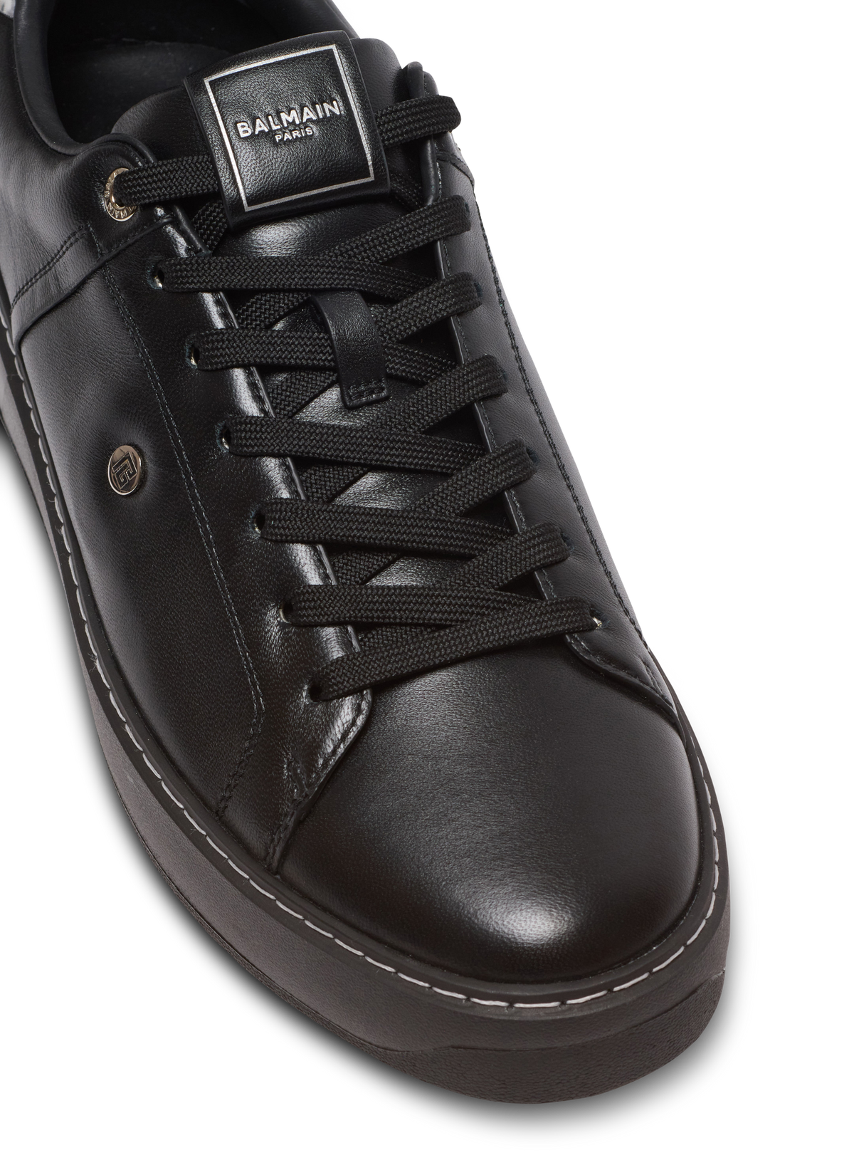 Baskets b-court en cuir de veau - Noir & Argent