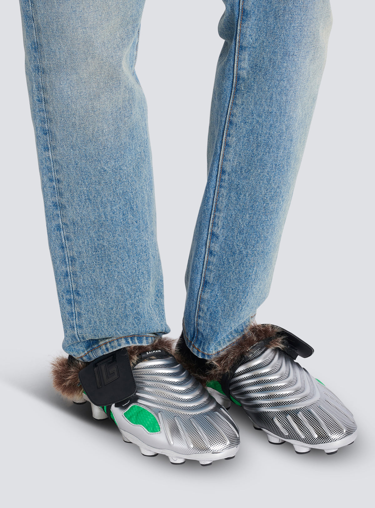 Mules fourrées half time en matières techniques  - Vert Fluo & Argent &  Noir