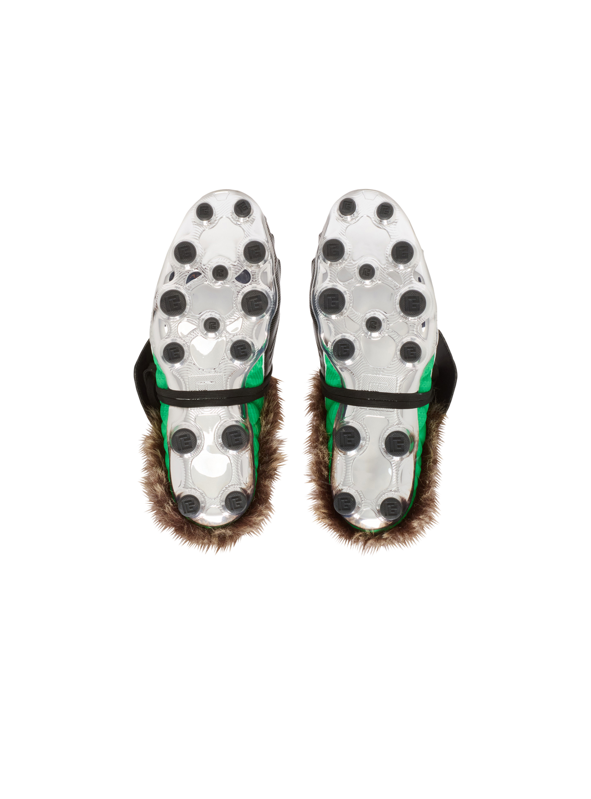 Mules fourrées half time en matières techniques  - Vert Fluo & Argent &  Noir