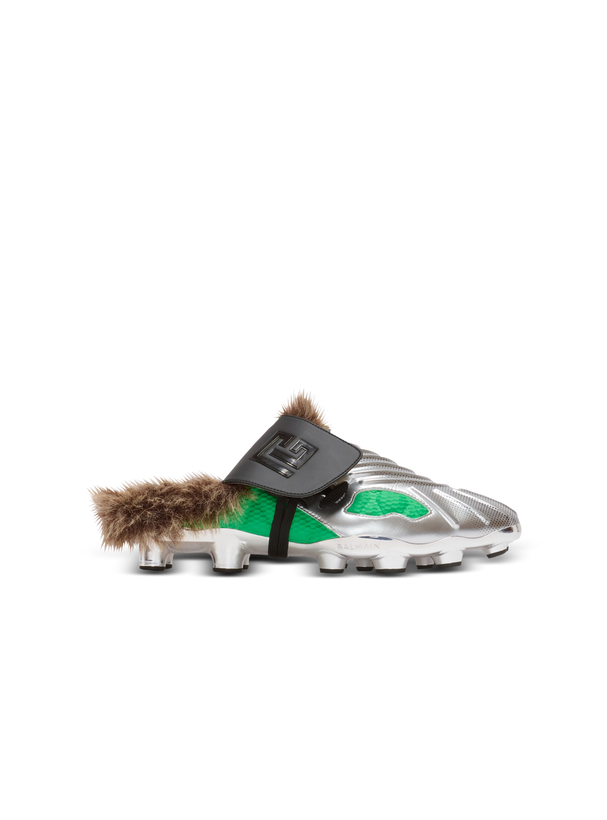 Mules fourrées half time en matières techniques  - Vert Fluo & Argent &  Noir
