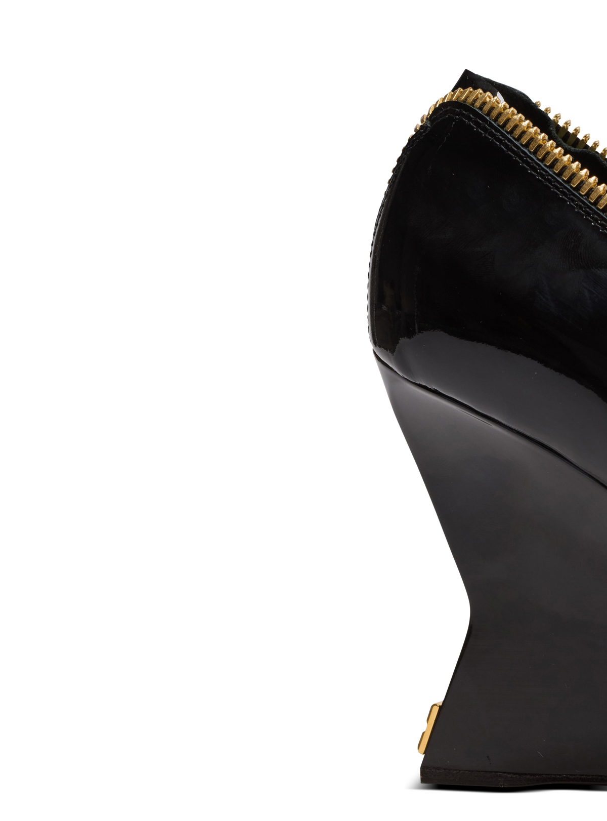 Escarpins zip wedge en cuir verni - Noir