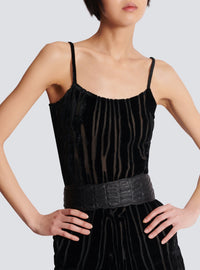 Ceinture large en cuir embossé - Noir