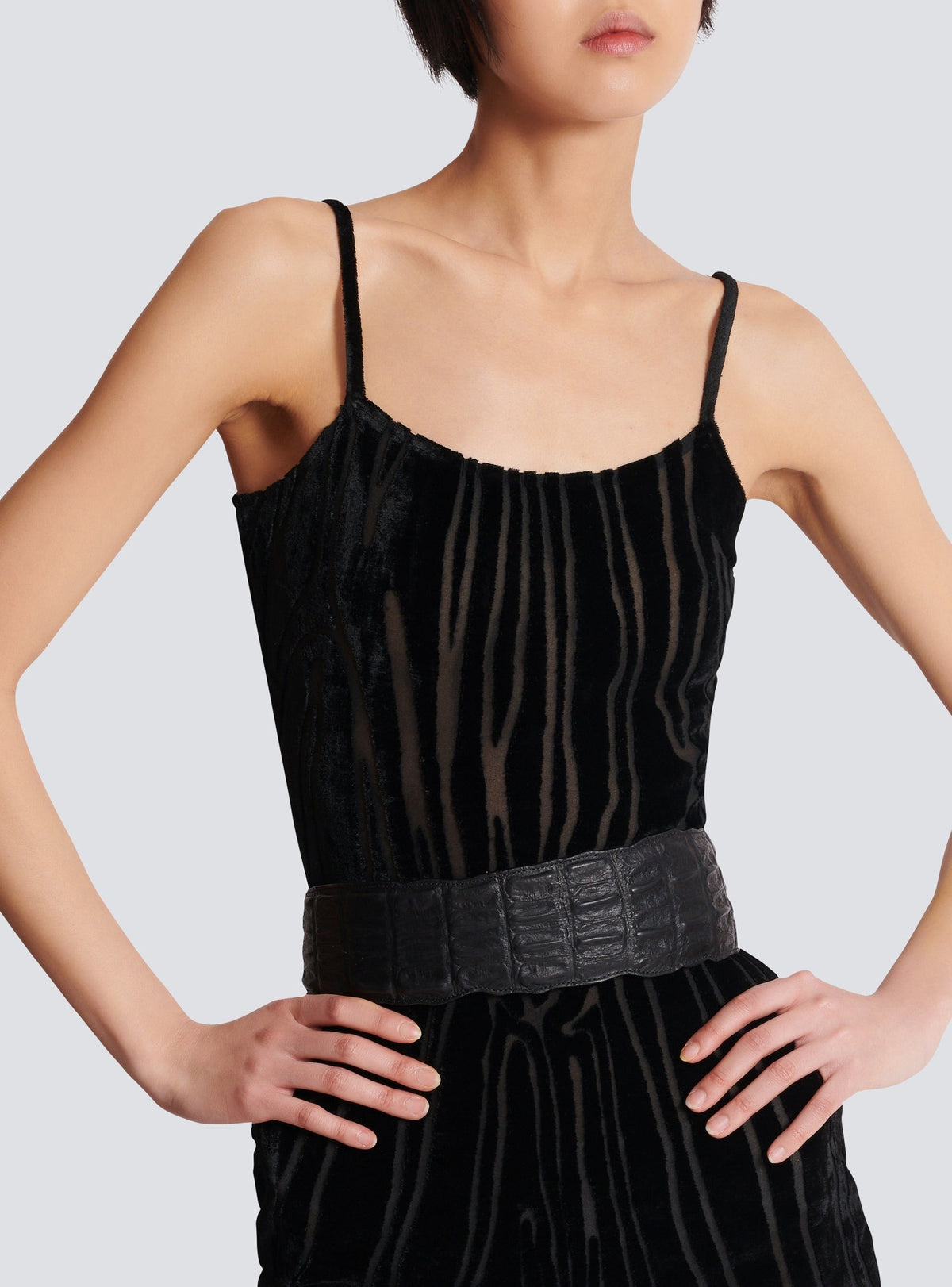 Ceinture large en cuir embossé - Noir