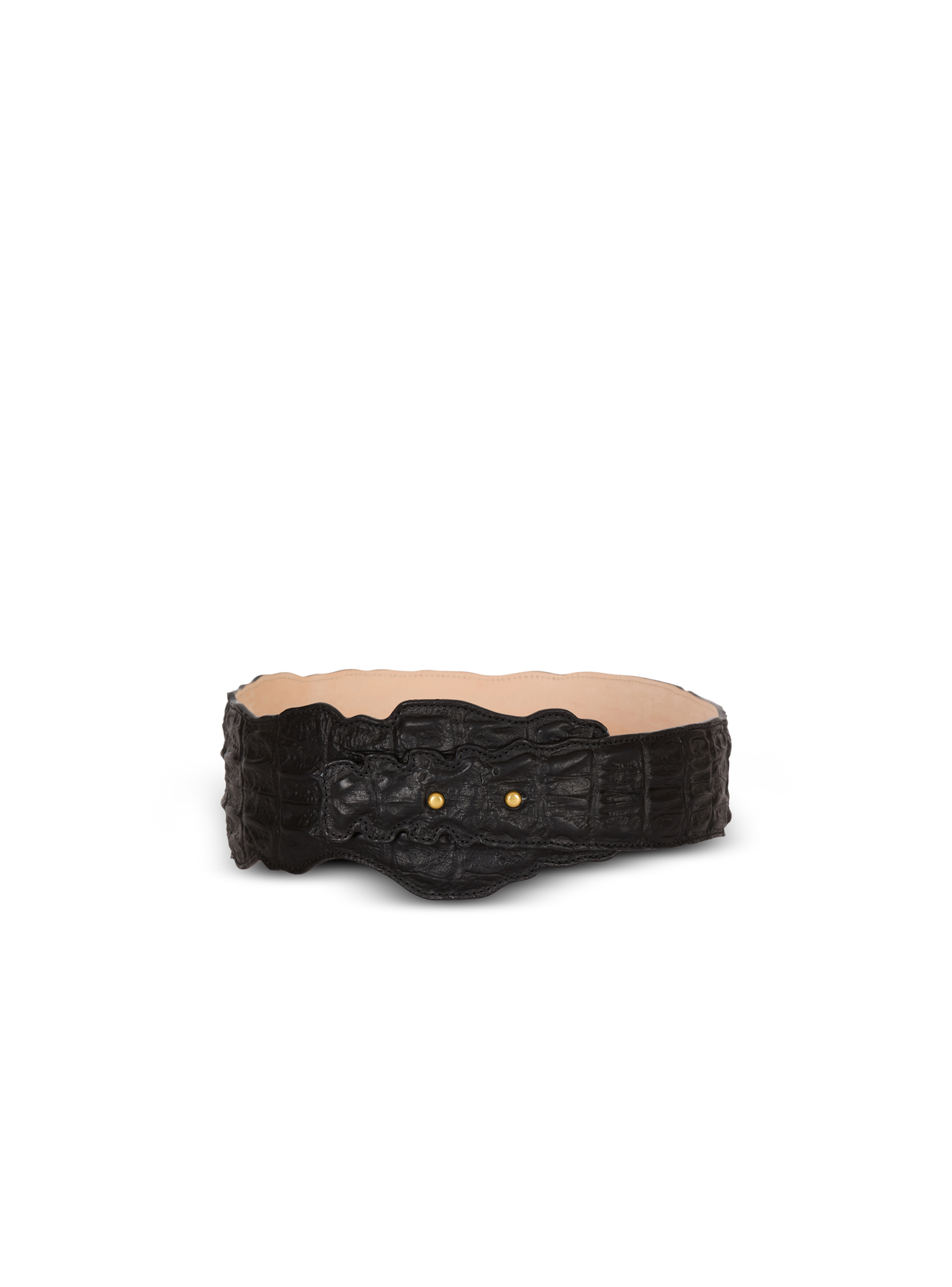 Large ceinture en cuir effet croco - Noir