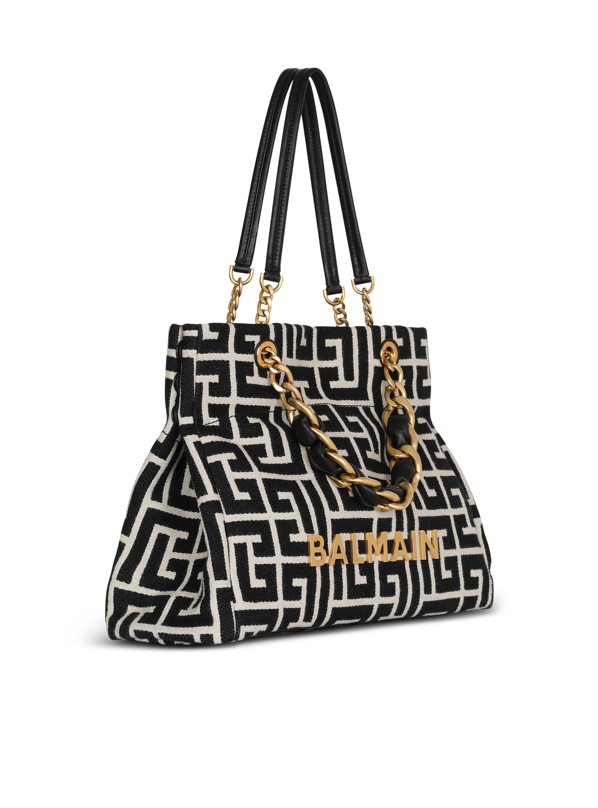 Sac cabas 1945 soft en toile jacquard à monogramme pb - Ivoire & Noir